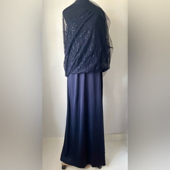 Adrianna Papell - Long Sequins Beaded One-Shoulder Gown - Dusty Navy. Size: 18W - Picture 5 of 16